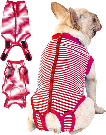Dog Red Recovery Suit for XXX-Large Female Spay,Male Dog Surgery Suit,Narrow Red-White 3XL