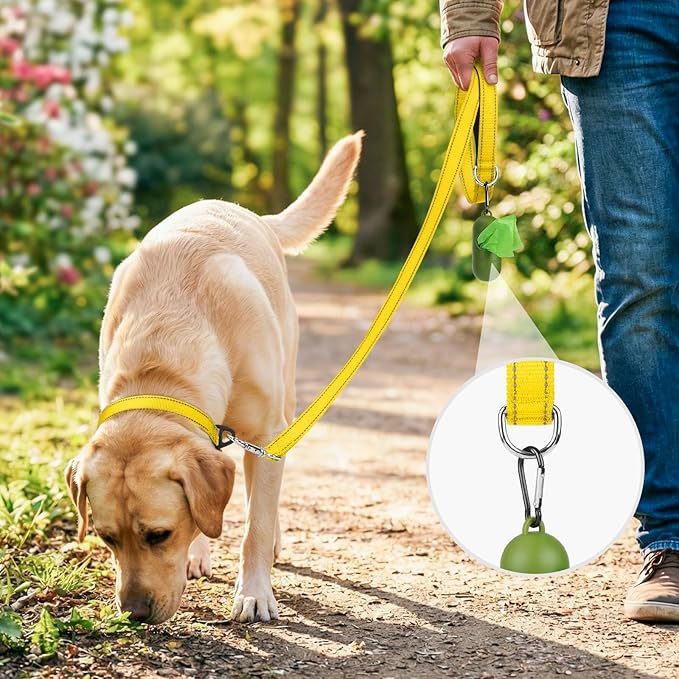 Joytale Dog Leash, 5 FT Double-Sided Reflective, Padded Handle Nylon Heavy Duty Leashes for Medium & Large Dogs Walking, Yellow