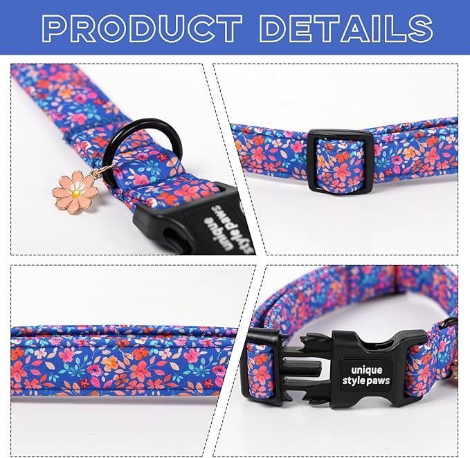 Unique style paws Dog Collar Plastic Buckle with Pendant Puppy Collar for Spring Summer Floral for Small Medium Large Boys Girls Dogs