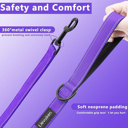 Dog Leash 4ft Long, Double Handle Dog Leash for Safety Control Training, Heavy Duty Dogs Leads with Traffic Padded Handles, Reflective Leashes for Small Medium Large Dogs(4ft, Purple)
