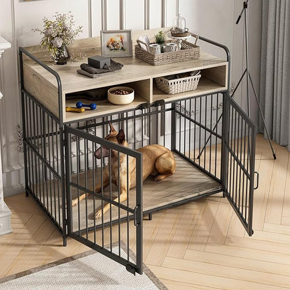 Saudism Small Dog Crate Furniture, Puppy Dog Kennel Indoor, Wood Dog Cage Table with Drawers Storage, Heavy Duty Dog Crate, Jaula para Perros, Sturdy Metal, 27.6" L×20.5" W×31.9" H