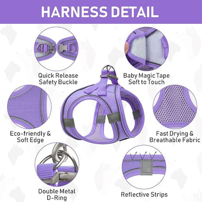 GAMUDA Small Pet Harness Collar and Leash Set, Step in No Chock No Pull Linen Fabric Soft Mesh Dog Vest Harnesses Reflective for Dogs Puppy Cats Kitten Rabbit (Purple, S)