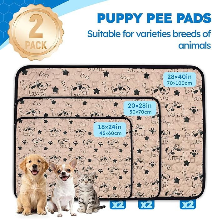 2 Pack Washable Pee Pads for Dogs, Absorbent Reusable Puppy Training Pads, Leakproof, Non-Slip, Waterproof Cat Doggie Pad Pet Potty Mat for Indoor&Outdoor, Whelping, Crate, Coffee 20"x28"