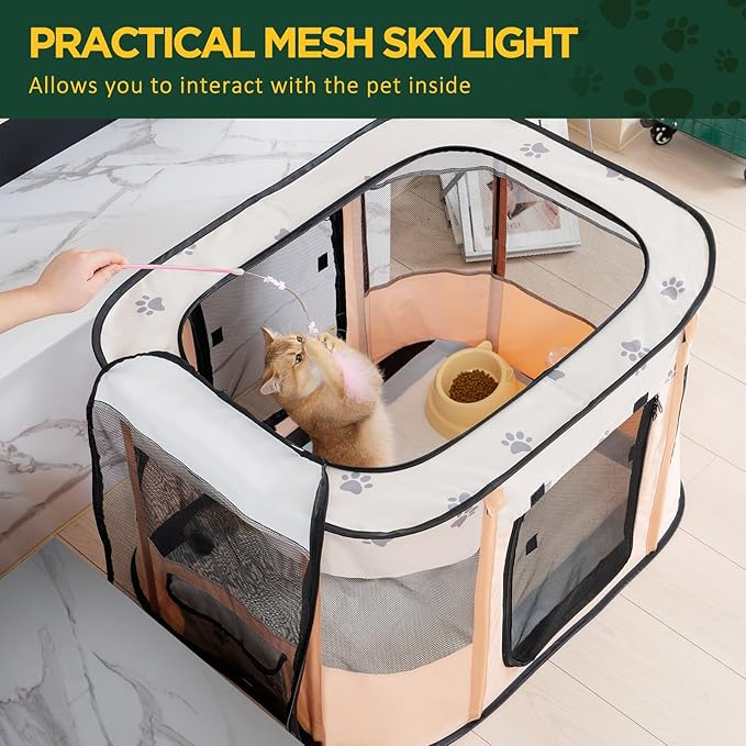 Avont Portable Dog Cat Playpen, Foldable Pop Up Pet Play Pen Travel Crate with Floor and Mesh Door Top for Indoor Outdoor Collapsible Tent Cage -M, Orange