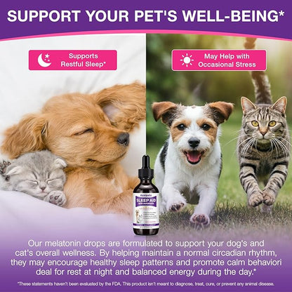 Melatonin for Pets, Melatonin for Dogs, Sleep Aid for Dogs, Melatonins for Cats, Support Aanxiety & Stress Relief, Promotes Relaxation and Deep Sleep, 2Oz Chicken Flavor