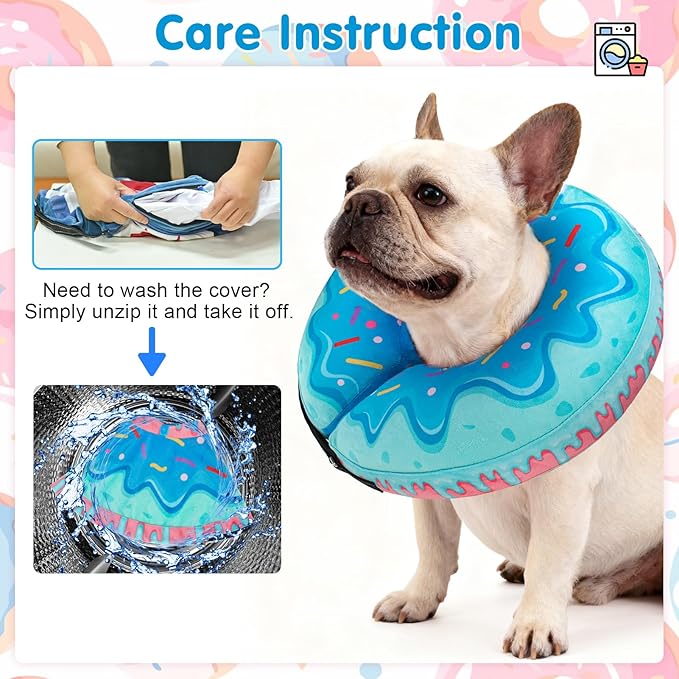 BEAUTYZOO Dog Cone Alternative After Surgery for Large Medium Small Dogs, Soft Inflatable Cone Collar for Dogs Cats, Pet Neck Donut E Collar Dog Recovery Collars to Stop Licking, Blue Donut, XL