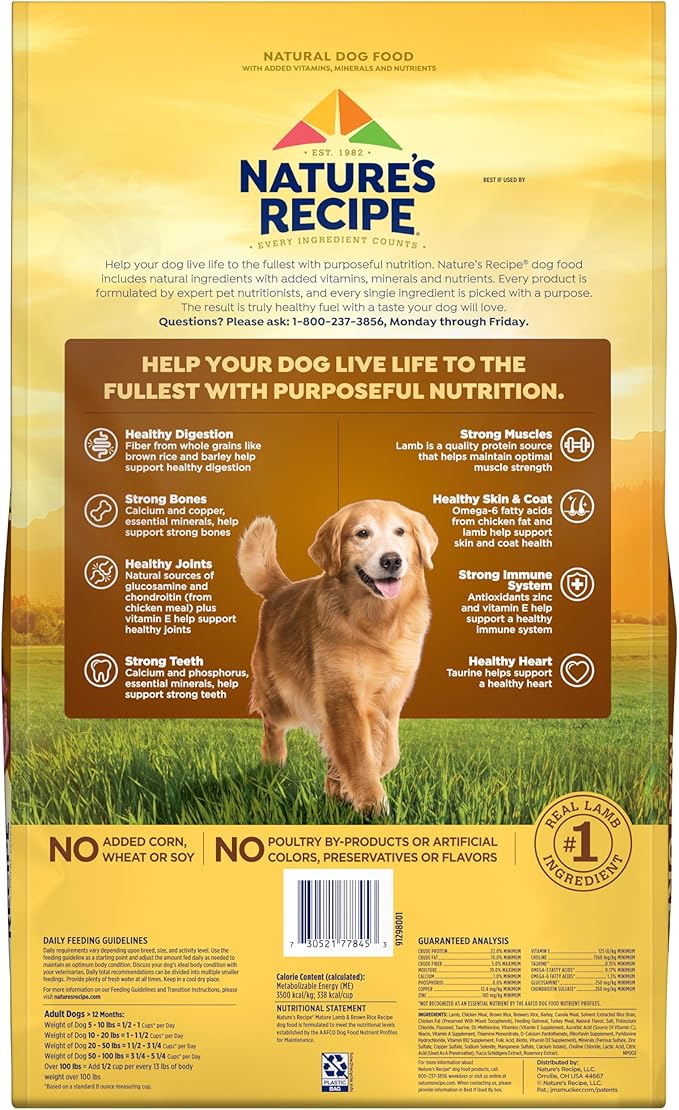 Nature’s Recipe Mature Lamb & Brown Rice Recipe Dry Dog Food, 24 lb. Bag