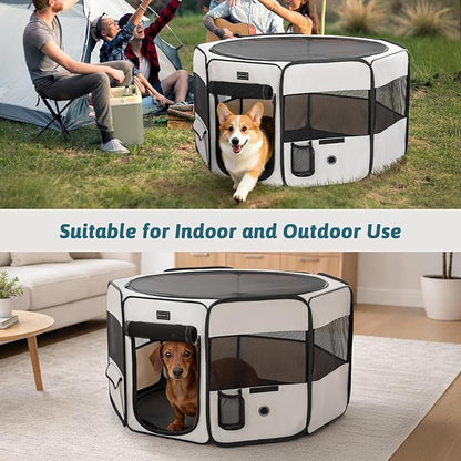 PETSFIT Portable Dog Playpen,36" Dog Play Pen Indoors with Removable Waterproof Mat & Zippered Roof | RV, Camping, Travel Dog Pen | Whelping & Cat Observation Space(36" L x 36" W x 21" H)