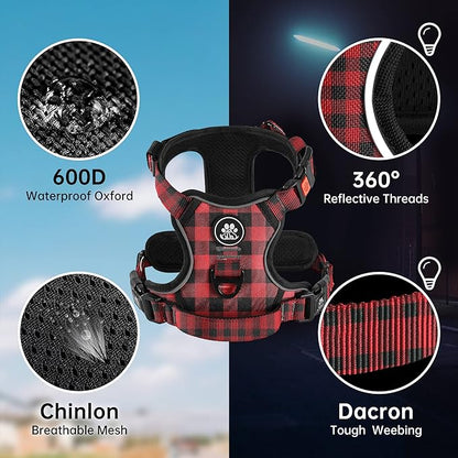 NESTROAD No Pull Dog Harness with Leash, Reflective No Choke Pet Vest Harness,Adjustable Soft Padded Dog Harness with Easy Control Handle for Medium Dogs(Checkered Red,Medium)