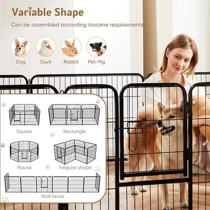 DUMOS Dog Playpen Indoor, Metal 32 Inch 8 Panels Foldable Pet Fence with Door, Outdoor Small Medium Large Dog Puppy Portable Exercise Play Pen for RV Camping, Trips, Play Yard