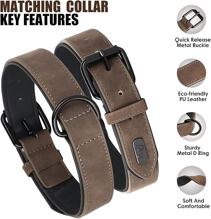 Didog Soft Padded Leather Dog Collar and Leash Set, Adjustable Dog Leash and Collar Set with Metal Buckle, Breathable Dog Collars with 4FT PU Leather Dog Leash for Small MediumDogs, Brown, M