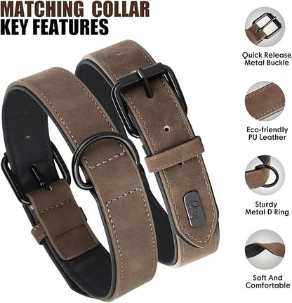 Didog Soft Padded Leather Dog Collar and Leash Set, Adjustable Dog Leash and Collar Set with Metal Buckle, Breathable Dog Collars with 4FT PU Leather Dog Leash for Small MediumDogs, Brown, M