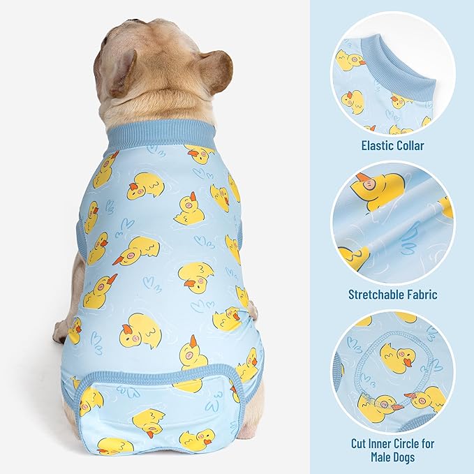 cyeollo Recovery Suit for Dogs Surgery Suit Female Spay Soft Pet Onesie Bodysuit Male Dog Neuter, Medium Large Dogs Surgical Recovery Shirt, Yellow Duck, XL