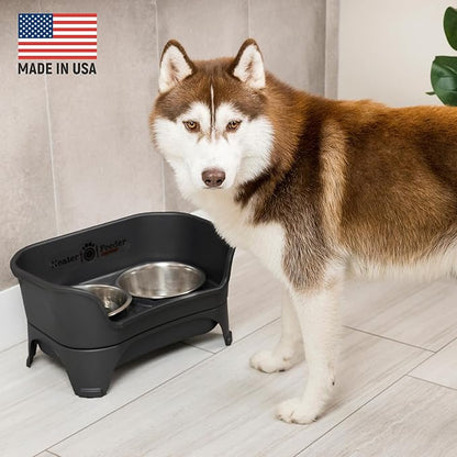 Neater Feeder Express Mess Proof Dog Bowls Elevated for Medium and Large Breed – Made in USA – No Spill Raised Slow Feeder Elevated Dog Bowl Stand, Slow Feed Food and Water Bowl Set, Black