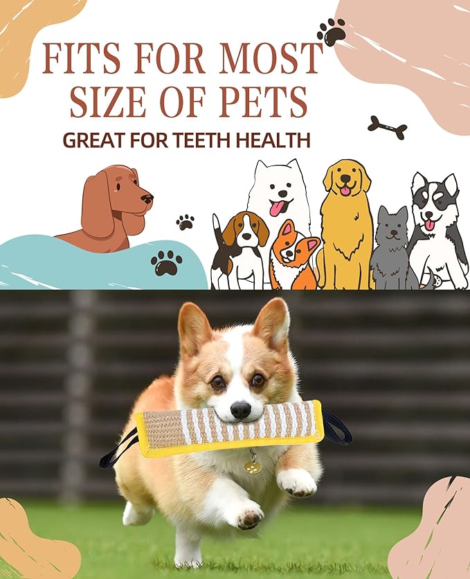 Clysoru Squeaky Tug Toy for Dogs Jute with 2 Strong Handles Lasting Training Equipment Puppy to Large Dog Interactive Toys of War Pull Indestructible Rope Pet Crinkle Teething (Citrine)