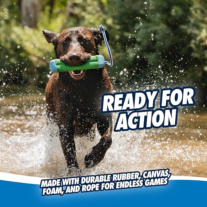 Chuckit! Amphibious Bumper Fetch Stick Toy for Dogs - Floats in Water - Interactive Dog Toys to Keep Them Busy - Tough Rubber, Nylon, and Foam - Non-Slip Rope Handle - Size Medium - Assorted Colors