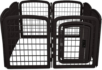 Amazon Basics 8-Panel Octagonal Plastic Pet Pen Fence Enclosure With Gate, 59 x 58 x 28 Inches, Black
