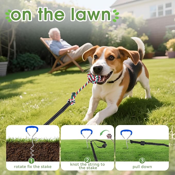 HOPET Bungee Tether Tug Outdoor Dog Toy with Stake,Tug of War Dog Toy for Aggressive Chewers to Keep Them Busy,Outdoor Interactive Dog Rope Toy for Medium/Small Dogs,Can Used On Lawns,Trees and Doors