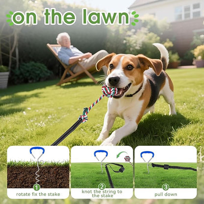 HOPET Bungee Tether Tug Outdoor Dog Toy with Stake,Tug of War Dog Toy for Aggressive Chewers to Keep Them Busy,Outdoor Interactive Dog Rope Toy for Medium/Small Dogs,Can Used On Lawns,Trees and Doors
