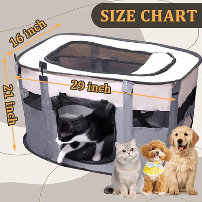 Dog Cat Playpen, Puppy Pet Playpen Indoor for Small Dogs Tent Crates Cage Outdoor, Portable Pop Up Dog Kennel Playpen Cat Tent for Dogs/Cats/Rabbits, Removable Zipper Top, Grey (Large(26"x26"x18"))