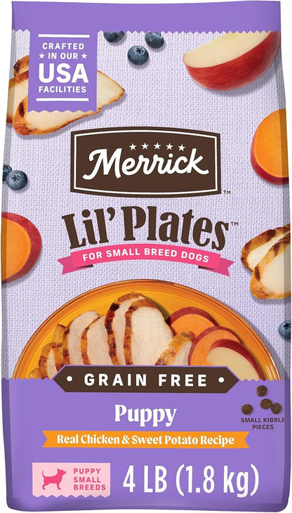 Merrick Lil’ Plates Premium Grain Free Dry Puppy Food For Small Dogs, Real Chicken And Sweet Potato Kibble - 4.0 lb. Bag