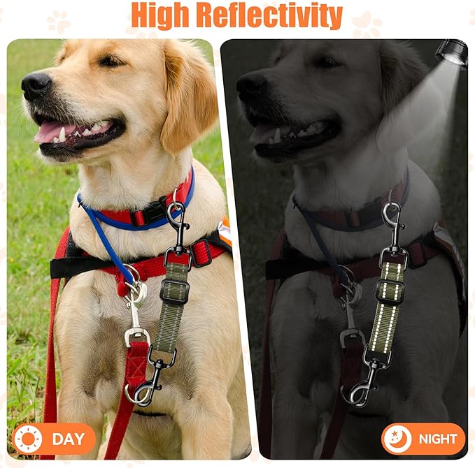 Dog Collar Safety Clip, Reflective Double-Ended Backup Connector for Harness to Collar, Adjustable Safety Clip for Prong, Pinch Collars, Prevents Escapes & Accidental Disconnection