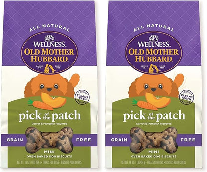 Old Mother Hubbard Wellness Pick of The Patch Dog Biscuits, Natural, Training Treats, Pumpkin & Carrot Flavor, Mini Size, (16 Ounce Bag) (Pack of 2)