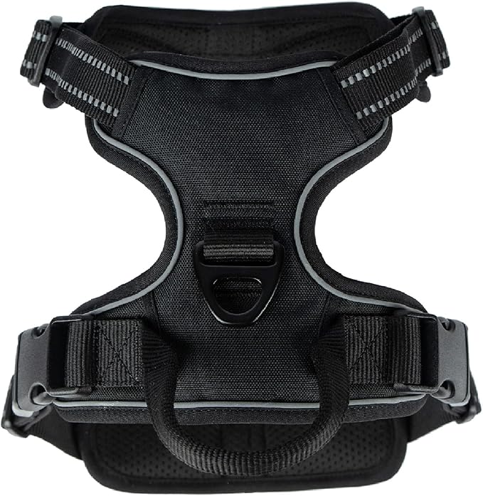 Voyager Dog Harness Dual Leash Attachment No-Pull Control Adjustable Soft but Strong Pet Harness for Medium and Large Dogs with 3M Reflective Technology, Black Nylon, M (Chest: 20-25")