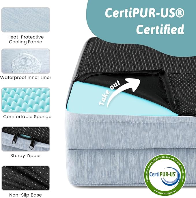Cooling Dog Bed for Extra Large Dogs 44x32 inch, Q-Max >0.4 Summer Cool Orthopedic Foam Pet Sofa Bed with Sides, XL Size Bolster Anti-Slip Couch with Washable Removable Cover, Blue
