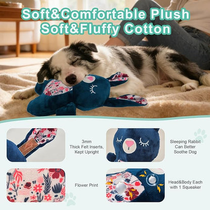Blue Bunny Plush Squeaky Dog Toy for Chewers Puppy Teething Chew Toy Cute Soft Funny Indoor Outdoor Interactive Rabbit Stuffed Animal Dog Toy for Small Medium Large Dogs Toy Gift 26cm/10.24in