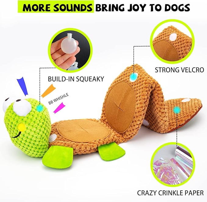 lilfrd Dog Puzzle Toys - Enrichment Squeaky Crinkle Snuffle Treat Dispensing Smart Dog Toys for Boredom and Stimulating, Durable Plush Toys for Large Medium Small Breed - Turtle
