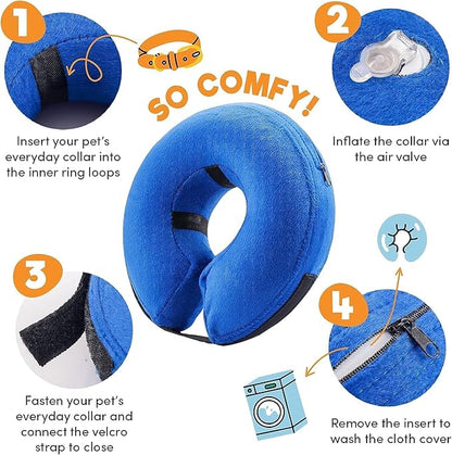 Protective Inflatable Collar for Dogs and Cats - Soft Pet Recovery Collar Does Not Block Vision E-Collar, Soft Protective Cone for Dogs After Surgery (Blue, [Neck:15"-19"] Large)