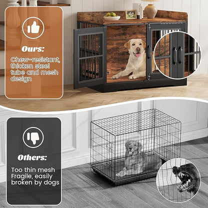 VOPEAK 40" Rustic Dog Crate Furniture, Heavy Duty Dog Cage with Removable Trays for Small Medium Dogs, Dog Crate Dog Kennel Indoor, Chew Resistant Crate for Bedroom Living Room, Rustic Brown