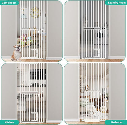 78.7 inch Extra Tall Pet Gates for Cats Dogs, Adjustable 27.5" ~ 37.4" Wide Cat Gate, Pressure Mounted Full Door Pet Gate for Doorway, Stairs,House(White, 78.7")