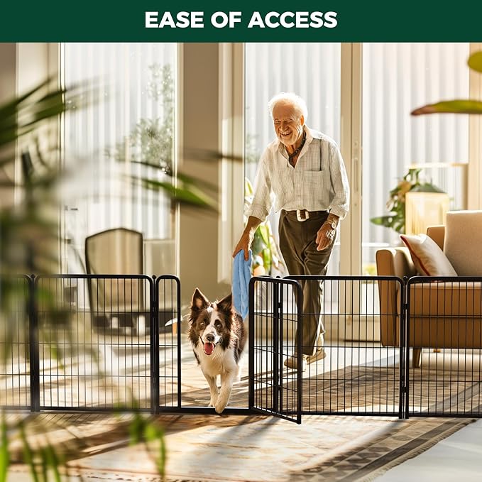 FXW Dog Gate Extra Wide Designed for Indoor Use, Adjustable Width Up to 83-inch Wide (32" H 3 Wire Panels for Small and Medium Dogs), Black
