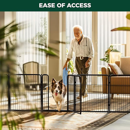 FXW Dog Gate Extra Wide Designed for Indoor Use, Adjustable Width Up to 83-inch Wide (32" H 3 Wire Panels for Small and Medium Dogs), Black