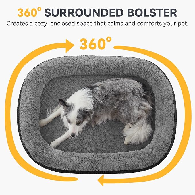 JOEJOY Orthopedic Dog Beds Large Sized Dog, XL Egg-Crate Memory Foam Pet Couch Bed with Bolster Sides, Waterproof Lining, Removable Washable Cover & Non-Slip Bottom, Black