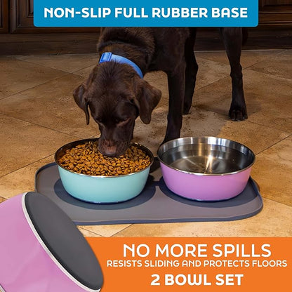 Master Pet Supply Stainless Steel Dog Bowls Set of 2 (128 Oz Each) with Non-Slip Rubber Base - Hyper Pink - Basic Dog Food Bowl Water & Food Bowls for Small Medium Large Dogs & Cats, Metal Dish