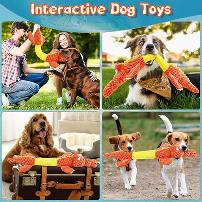 Interactive Tug of War Dog Toys for Small to Large Breeds - Squeaky Puppy Toys with Crinkle Paper, Stuffed Chew Toys to Keep Them Busy, Training Reward Gift for Dogs (Orange)
