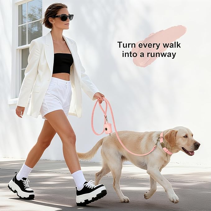 Didog Soft PU Leather Dog Collar, Stylish Quick Released Dog Collar for Large Dogs, Easy Clean Adjustable Pet Collar for Daily Walking, Pink, L Fit 16-22" Neck