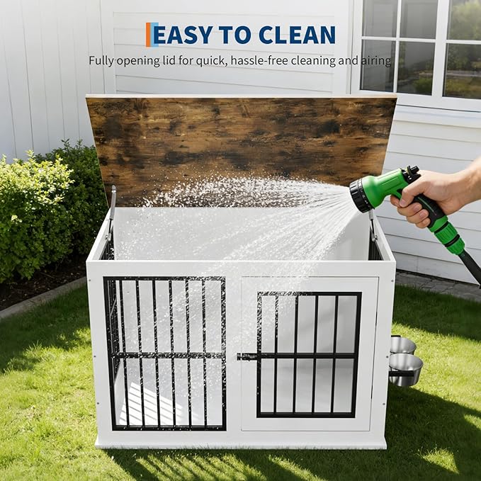 40'' Wooden Dog Crate Furniture, Liftable Top Escape Proof Pet House, Heavy Duty Indestructible, Decorative Pet Crate House End Table TV Stand for Large Breed Medium Small High Anxiety Dogs
