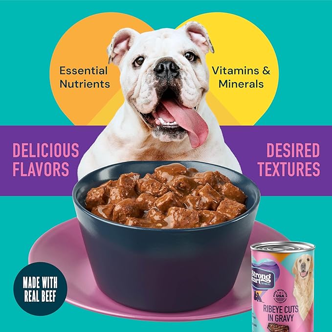A Strong Heart Wet Dog Food, Ribeye Cuts in Gravy, Made with Real Beef, Made in The USA, 13.2 oz Can (Pack of 12)