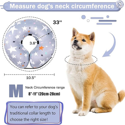 Recovery Donut Collar for Dogs & Cat,Inflatable Dog Cone Collar Alternative After Surgery,Soft Cone for Large Medium Small Dog,Adjustable Pet Neck Donut(Grey Star,Medium