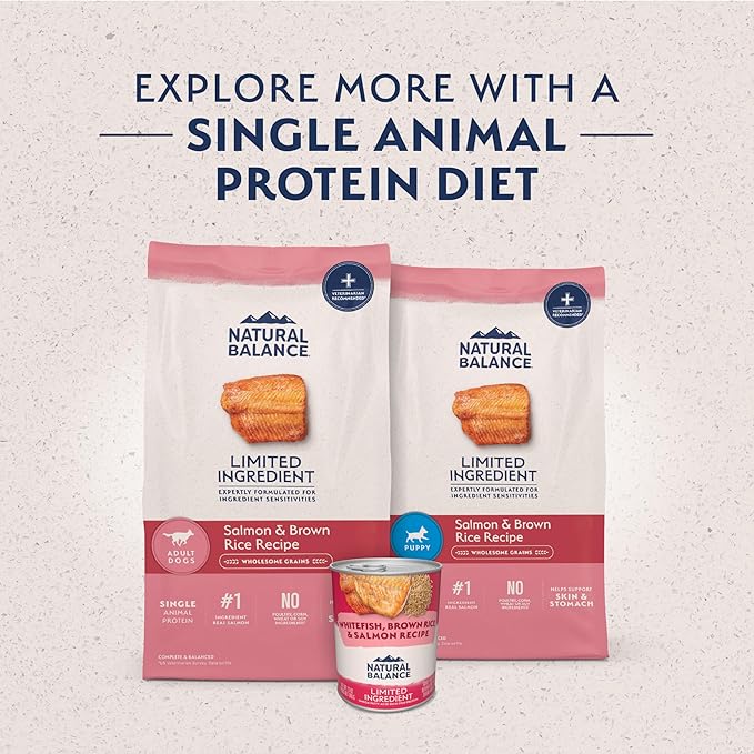 Natural Balance Limited Ingredient Adult Dry Dog Food with Healthy Grains, Salmon & Brown Rice Recipe, 24 Pound (Pack of 1)