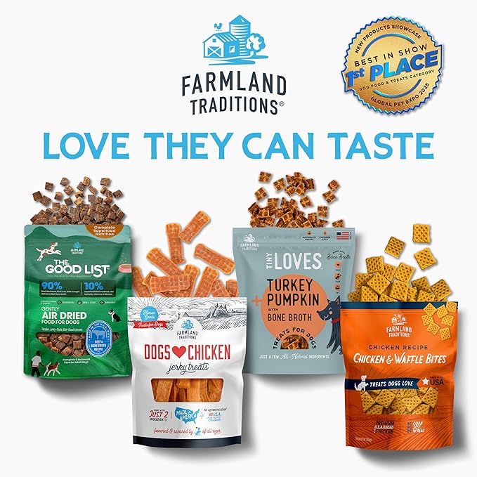 Farmland Traditions Dogs Love Chicken Jerky Dog Treats, Premium Two-Ingredient Dog Jerky with USA-Raised Chicken & No Antibiotics Ever, 3 Pound (Pack of 1) Bag.