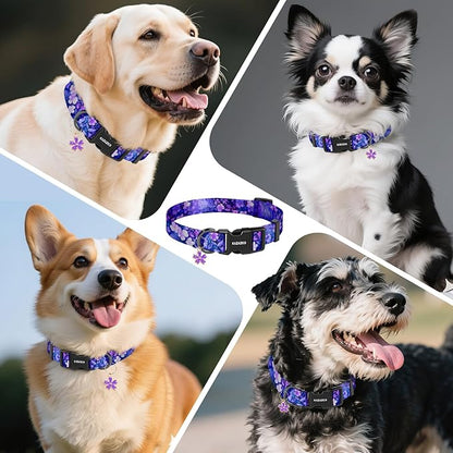 Kazazoo Dog Collar Cute and Soft Nylon Puppy Collar Girl, Adjustable Dog Collars for Small Medium Dogs, Purple Flowers-S