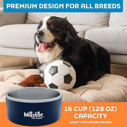 Master Pet Supply Stainless Steel Dog Bowls - 128 oz, Heavy Duty - Navy Blue, Double Wall Extra-Thick Insulated, Non-Slip Pet Water Bowl for Dogs, Cats & Pets, Anti Rust Metal, Dish Washer Safe