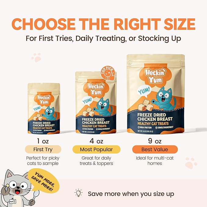 Freeze Dried Chicken Cat Treats, 4 oz, Single Ingredient Healthy Cat Food Toppers for Picky Cats, High Protein Snacks