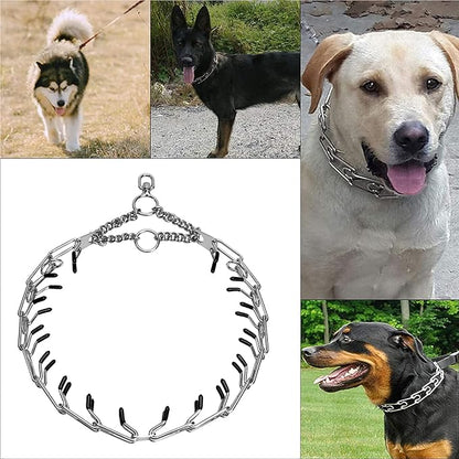 Stainless Steel Prong Pinch Collar for Dogs, Adjustable Training Collar with Quick Release Buckle for Small Medium Large Dogs (Silver, 26")