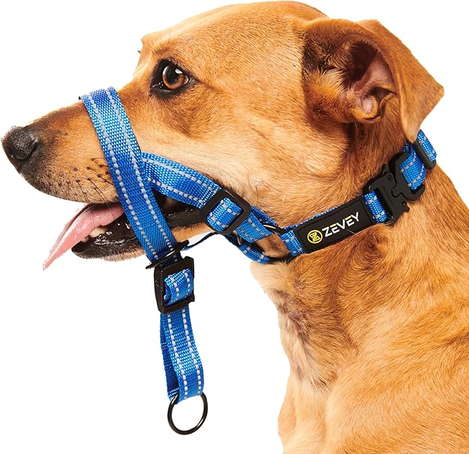 Dog Headcollar with Safety Strap Stops Heavy Pulling On The Leash Padded Reflective Head Halter for Small Medium Large Dogs Adjustable Head Harness for Training and Walking (Blue, S)